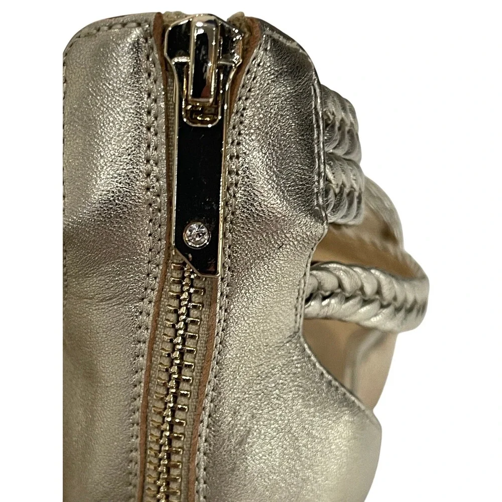 Badgley Mischka Gold‎ Wedge Sandals Size 8 Braided Strappy Espadrille Heels